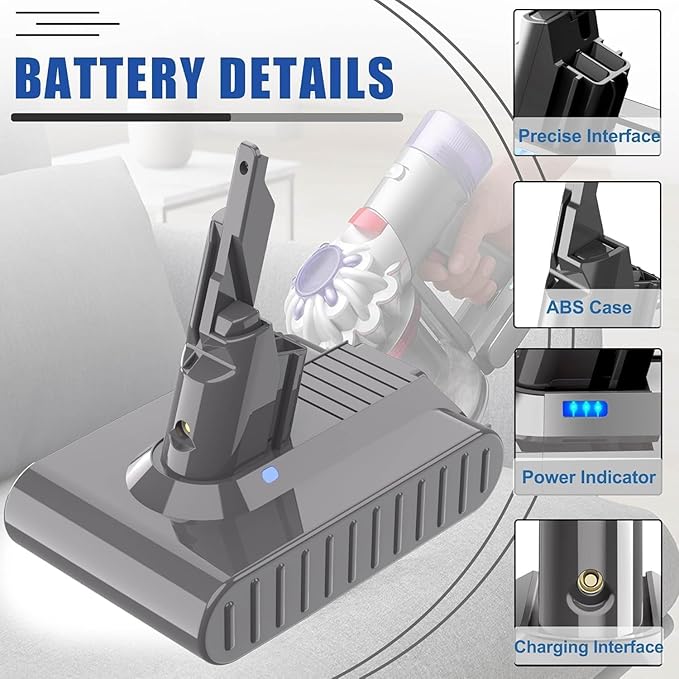 Bonacell 6000mAh Replacement for Dyson V7 Battery Compatible with SV11 V7 Motorhead V7 Animal V7 Trigger V7 HEPA V7 Car+Boat V7 Absolute Handheld Vacuum Cleaners 229687 225403 Cordless Vacuum