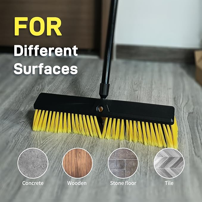 FRAXIR 4PCS Push Broom Head Outdoor Large Stiff Bristle Broom Head - Excellent Cleaning Performance - Easy Installation Broom Head(18 inches)