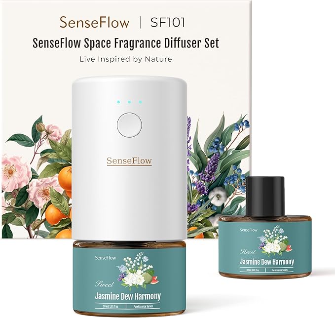 SF101 Waterless Ultrasonic Essential Oil Diffuser–100% Plant-Based,120-Day Natural Air Freshener & Aromatherapy Diffuser for Home,Hotel,Studio–Covers up to 100㎡-Calm Serenity