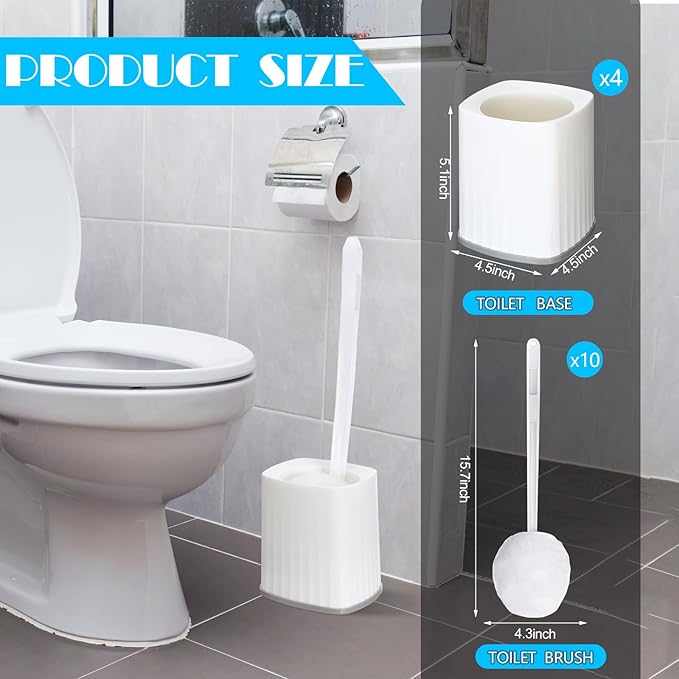 Maxdot 20 Pcs Toilet Bowl Brush Mop and 4 Pcs Brush Holder White Reusable Toilet Bowl Cleaning Scrub Compact Long Scrubber Bulk for Bathroom Accessories Cleaning Supplies