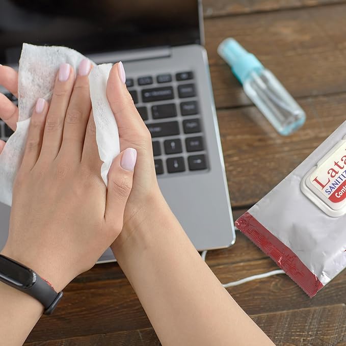 Latalia Hand Wipes Pack of 15 | 80% Alcohol Hand Sanitizer Wipes for Hands & Face Moisturizing, Gentle, Convenient and Fragrance Free (40 Counts)