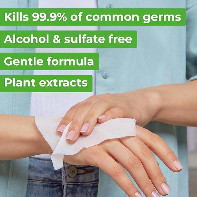 Impossibly Compact Travel Antibacterial Wipes Hand Sanitizer - 99.5% Water and Aloe - Safe for Sensitive Skin & Hypoallergenic Hand Wipes - Travel Essentials For Adults & Kids, 60 Pack Total 360 Wipe