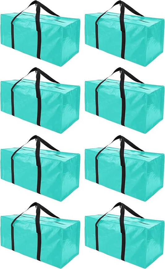 Extra Large Moving Bags with Zippers & Carrying Handles, Heavy-Duty Storage Tote for Space Saving Moving Storage, Fold Flat, Alternative to Box and Bin - 8 Pack, 40 Gal, Aquamarine