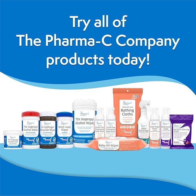 The Pharma-C Company 70% Isopropyl Alcohol Pads [100 count]. First Aid - Antiseptic Wipes - Extra Large - Alcohol for minor cuts, scrapes and burns.