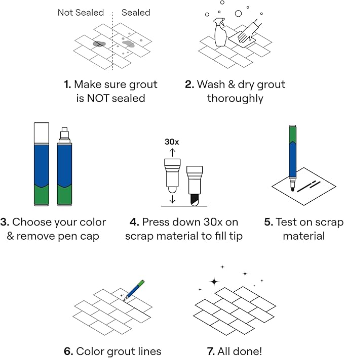 Grout Pen Grey Tile Paint Marker: Waterproof Grout Paint, Tile Grout Colorant and Sealer Pen - Grey, Narrow 5mm Tip (7mL)