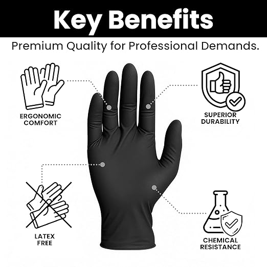 Nitrile-Vinyl Blended Disposable Gloves, Powder-Free & Non-Latex Gloves, 1000, Protective Gloves for Medical Exams, Cooking & Household Cleaning, 4 Mil Thick Non-Sterile Secure Grip Black, Medium