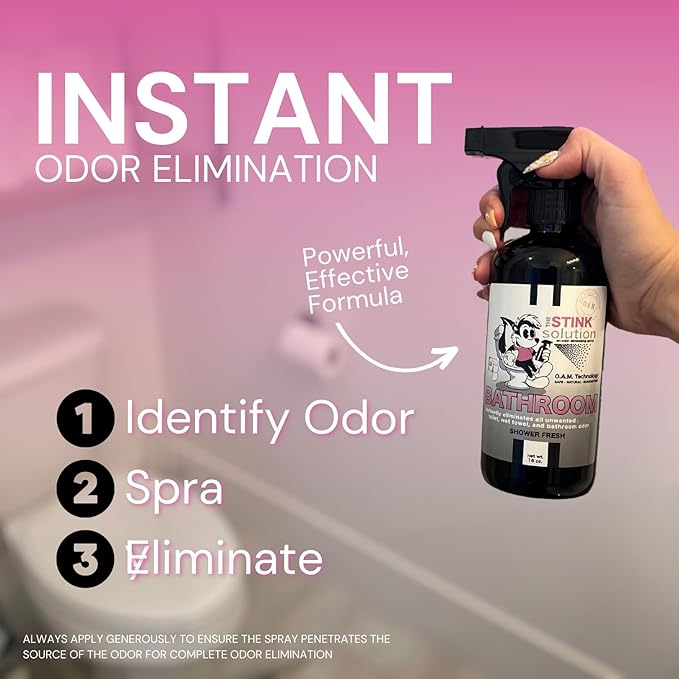 The Stink Solution Bathroom Odor Eliminator Spray Completely & Safely Removes Human Waste, Vomit, & Other Odor Fast | Urine Remover, Toilet Spray, Bathroom Deodorizer - 1 16 oz, 1 4 oz (Shower Fresh)