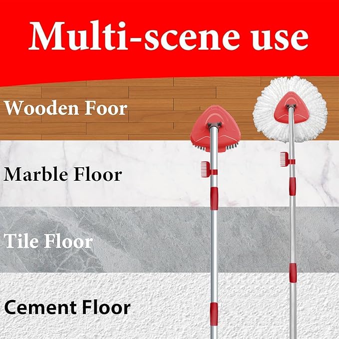 Spin Mop Head Replace Compatible with O Cedar EasyWring 1 Tank, Upgraded Scrub Brush and Base, 4 Microfiber Mop Replacement Head, 1 Handle, Easy to Install Attachments
