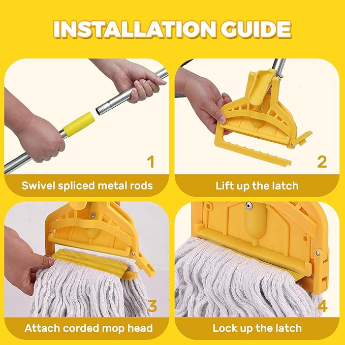 61 Inch Commercial Cotton Mop for Floor Cleaning with Long Handle Heavy Duty Industrial Mop Stick for Garage Warehouse Office Home,1 Pack