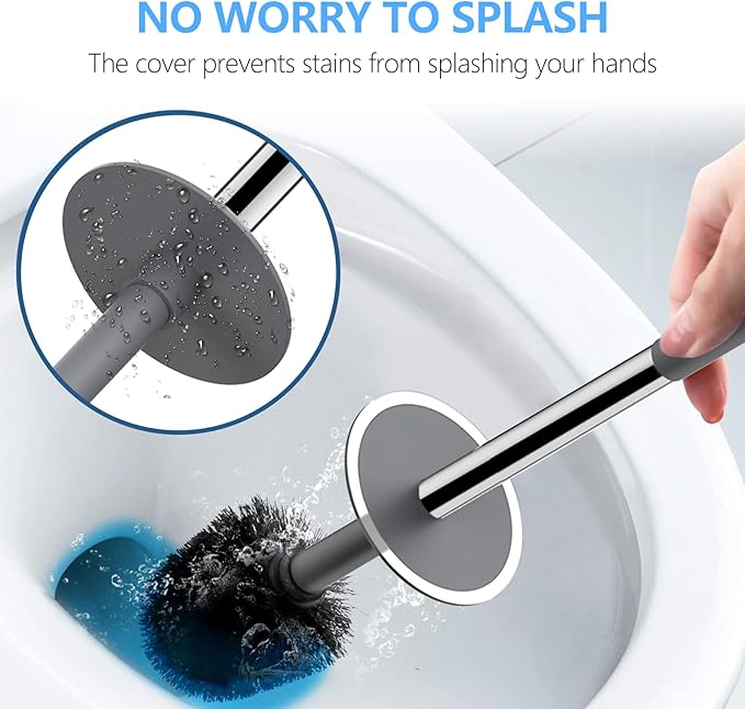 SetSail Toilet Brush, Compact Size Toilet Bowl Brush and Holder Toilet Brushes for Bathroom with Stainless Steel Handle Toilet Cleaner Brush with Durable Scrubbing Bristles, Grey