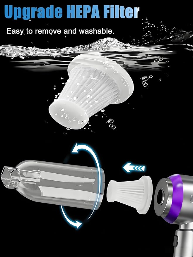 KEVANLY Car Vacuum Portable Cordless,16000Pa Suction Power Handheld Vacuum for Car,Home,Office,Pet Hair Cleaning,with Washable Filter and Replaceable Nozzle, Type-C Charging