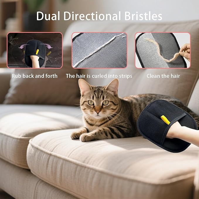 YOHOABSER Pet Hair Removal Gloves, Dog Grooming Gloves&Cat Deshedding Gloves for Shedding Control, Electrostatic Hair Remover for Furniture, Couch, Car Seat, Reusable & Easy to Clean(Black 2Pcs)