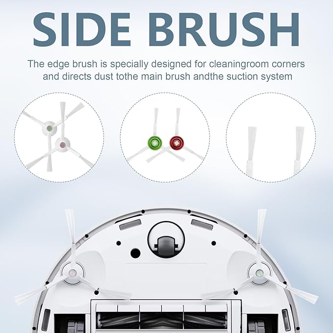Replacement Part for Ecovacs Deebot T10 Plus Vacuum Cleaner, 2 Main Brushes, 4 Filters, 6 Mop Pads, 5 Dust Bags, 8 Side Brushes, T10 Plus Accessories Kit 25 Pcs Attachment