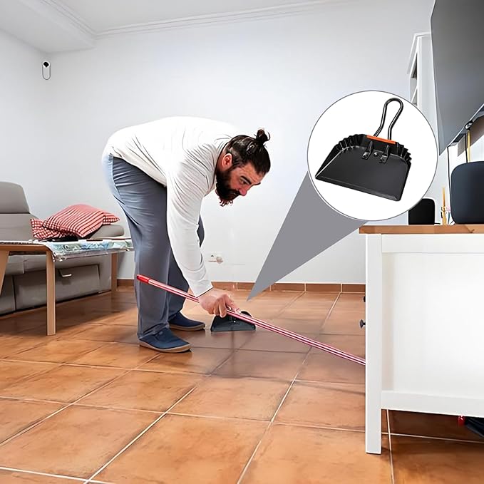 2 Pcs Black Metal Dustpan, 12 Inch Heavy Duty Steel Dust Pan with Handle Handheld Dustpan Wide Scooper for Indoor, Outdoor, Fireplace, Industrial and Commercial Use