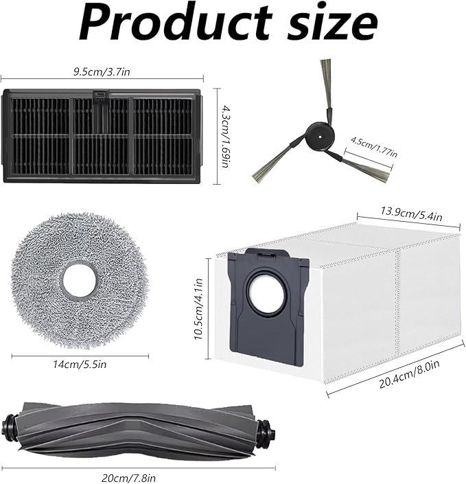 Accessories for Dreame L40 Ultra, X40 Ultra, for MOVA P10, P50 Pro Ultra Robot Vacuum Cleaner, P10 Pro Ultra Replacement, 1 Main Brush, 2 Filters, 3 Dust Bags, 6 Mop Pads, 6 Side Brushes