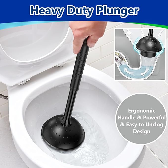 EHADOO Toilet Brush and Plunger Set: 2-in-1 Heavy Duty Toilet Plunger and Bowl Brush Combo with Holder for Bathroom Cleaning - Black