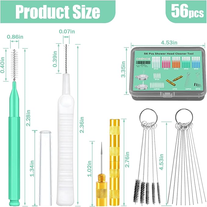 CrenCe 56Pcs Multisize Showerhead Cleaning Tool, Shower Head Cleaner Brush Picks Unclogging Tiny Nozzle Little Gaps, for Household Bathroom Colorful.