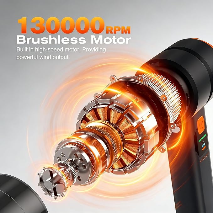 Creims 13000PA Portable Car Handheld Cordless Vacuum Cleaner with High Powerful Mini Cordless Car Vacuum 6800mAh Battery, 10 Nozzles, Rubber Paint Material for Car, Home, Pet Cleaning（Black Orange）