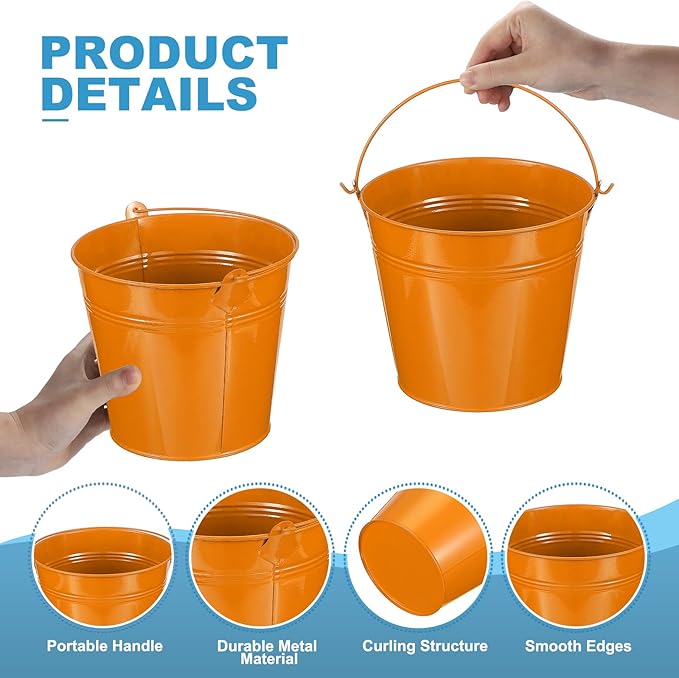 PATIKIL 6"x5" Small Metal Buckets with Handle, 6 Pcs Mini Bucket Easter Buckets, Green/Yellow/Orange/Blue/Light Purple/Purple