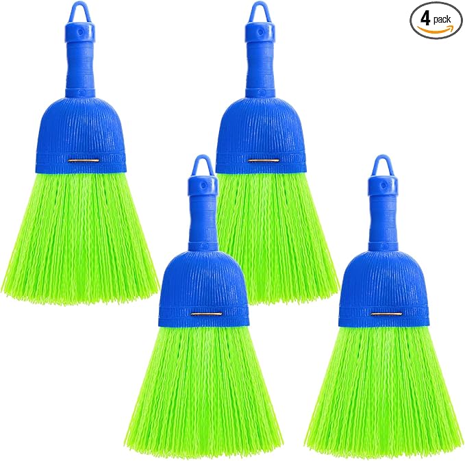 SOUJOY 4 Pack Hand Broom, Poly Fiber Small Whisk Broom for Car, Handheld Brush with Hang Hole Indoor Porches Floors Decks Driveways, Table, Keyboard and Pet Nest