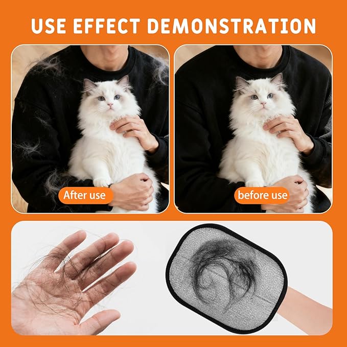 Jadesiegel Electrostatic Pet Hair Removal Glove for Cats & Dogs | Reusable & Quick-Clean Design | Effortlessly Removes Hair from Couch, Carpet, Car Seats & Clothing (2 PCs)