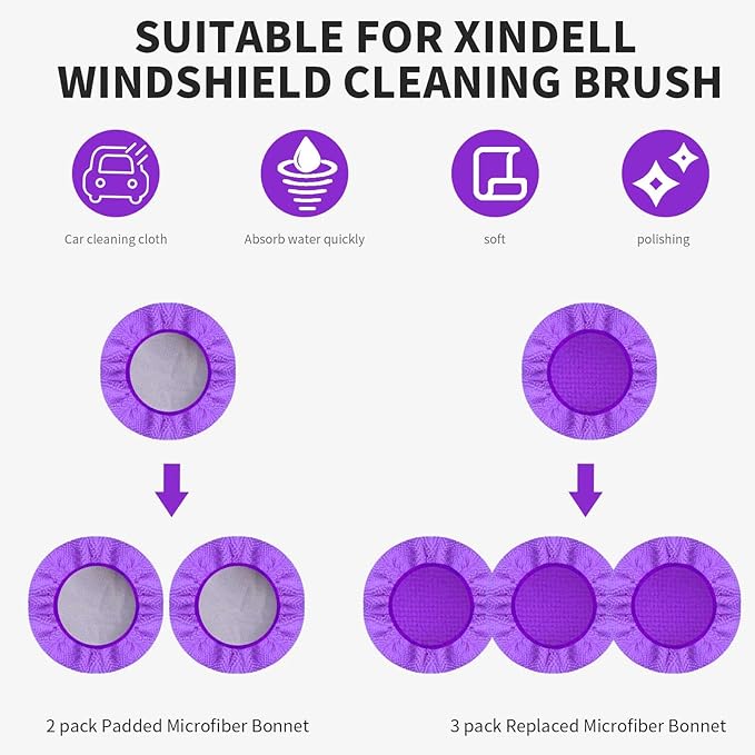 Xindell Window Cleaner Tool – 24inch Car Windshield Cleaner with 4 Microfiber Pads Bonnets Extendable