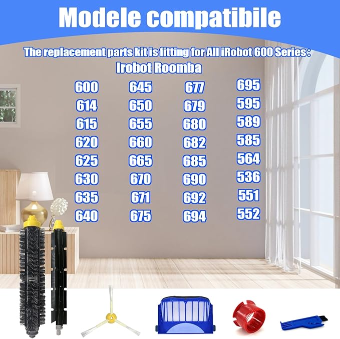 Replacement Parts for iRobot Roomba 600 500 Series 694 695 677 671 690 680 660 650 620 614 595 585 564 Vacuum Robotic,2 bristle brush, 2 beater bru-sh, 8 spinning side brush, 8 AeroVac filters