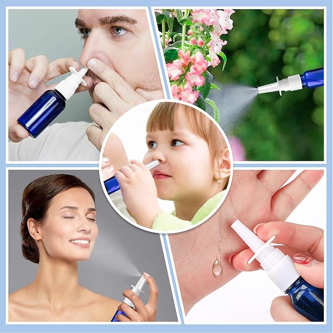 10 Pcs Nasal Spray Bottle, 10ML/0.35OZ 6 Pcs Glass Bule Refillable Fine Mist Nasal Spray Bottles Empty with 2 Pcs Funnels and 2 Pcs Labels