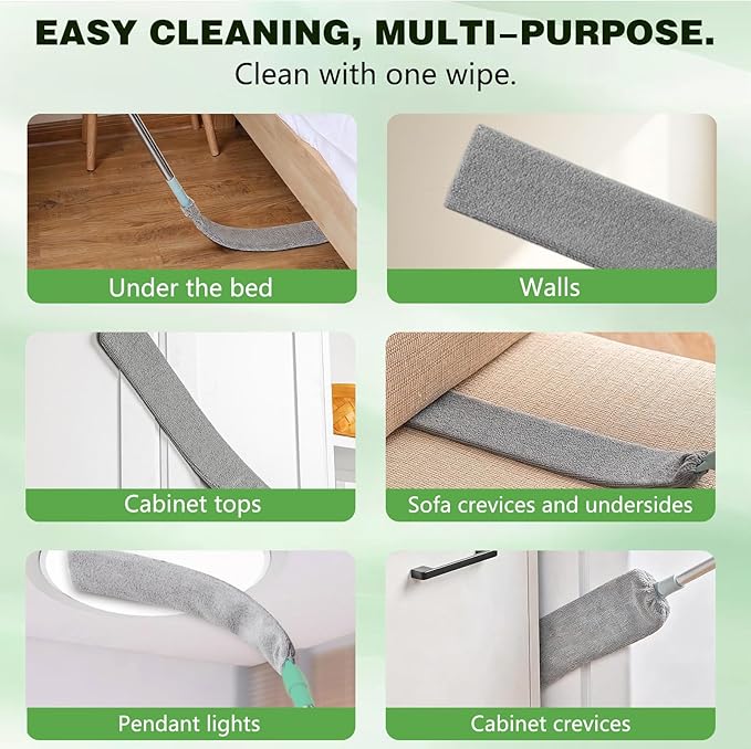 Retractable Gap Dust Cleaning Artifact, Extendable Duster Cleaning Tool with Bendable & Removable Head, Reusable Washable Dusting Wand for Home, Ceiling, Blinds & Under Furniture