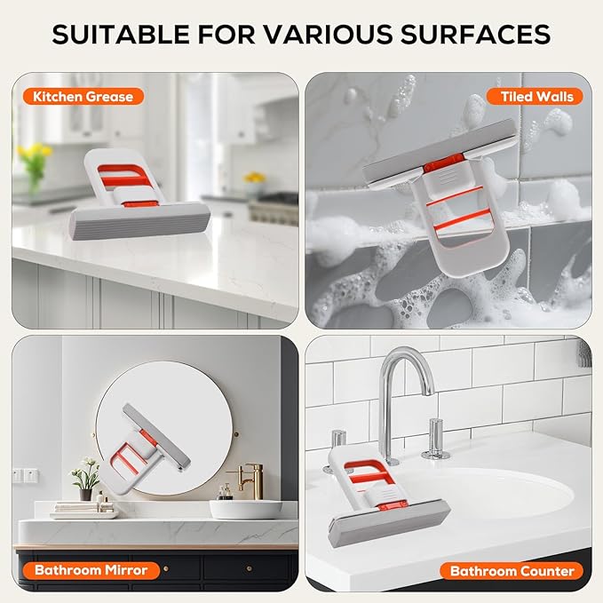 Sponge Mop - Self Squeezing Mini Mop for Small Spaces, Foldable Desktop Hand Mop for Kitchen Counter, Sink & Tight Spots - Wet/Dry Cleaning Power（1 Handle + 2 sponges）