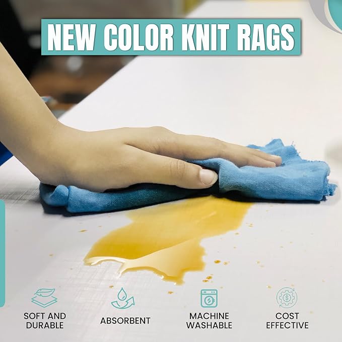 Premium Color Knit Cleaning Rags (25 lbs. Box) – Shop Rags Bulk for Workshops, Mechanics, Painters, and Home Use, Multipurpose Cotton T-Shirt Rags