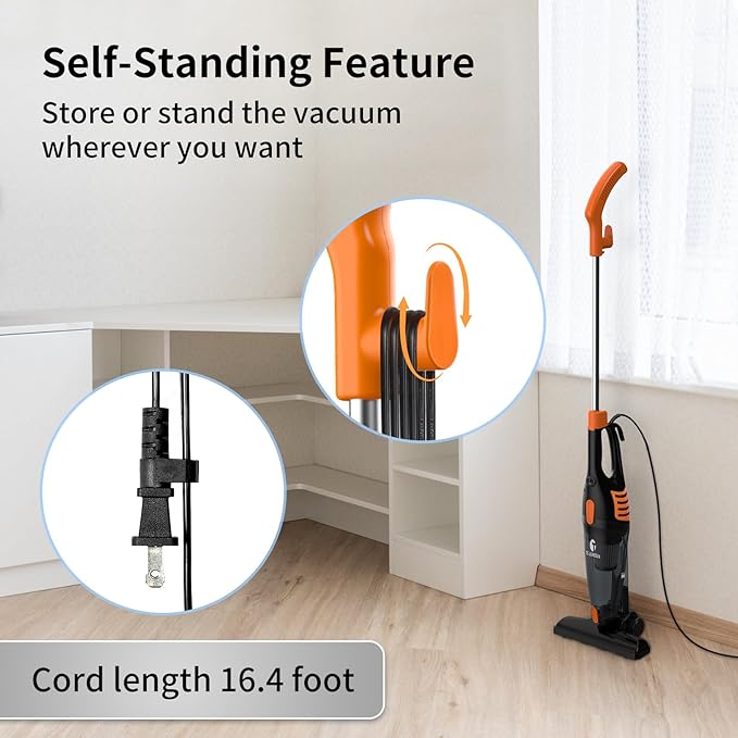 TC-JUNESUN Corded Vacuum Cleaner, 12 in 1 Ultra-Lightweight Vacuum Cleaners for Home 15KPa Powerful Suction Stick Vacuum with Washable HEPA Filter for Home, Car, Pet Hair, Carpet, Hard Floor