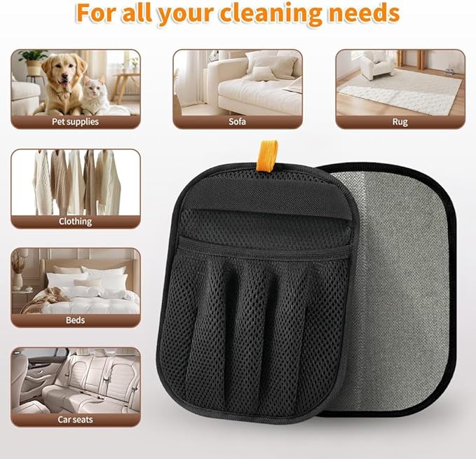 FLEXARO Pet Hair Remover Glove for Cats & Dogs, Upgraded 5-Finger Electrostatic Mesh Mitt, Handheld Grooming Glove Reusable Fur & Lint Remover for Sofa, Couch, Carpet, Clothes & Car Seat – Black