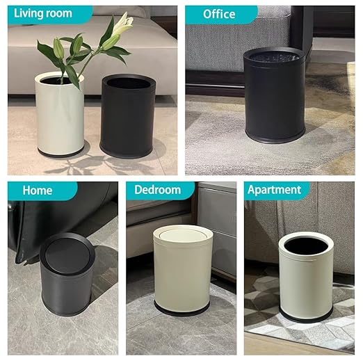 2.6 Gallon/10L White Trash Can,Open Top Metal Waste Basket, Modern,Elegant Garbage Can,Under The Table Trash Bin,for Bathroom,Bedroom,Living Room,Kitchen,Office,Bank,Cafe(White 10L)