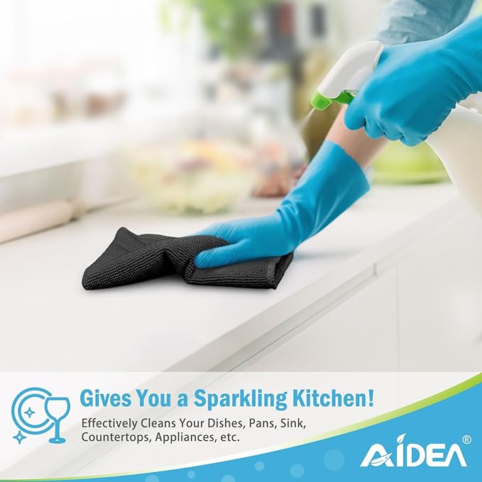 AIDEA Microfiber Cleaning Cloth-24PK, Soft Microfiber Towels for Cars, Absorbent Cleaning Rags, Lint-Free Streak-Free Wash Cloths for House, Kitchen, Window(12in.x12in), Black