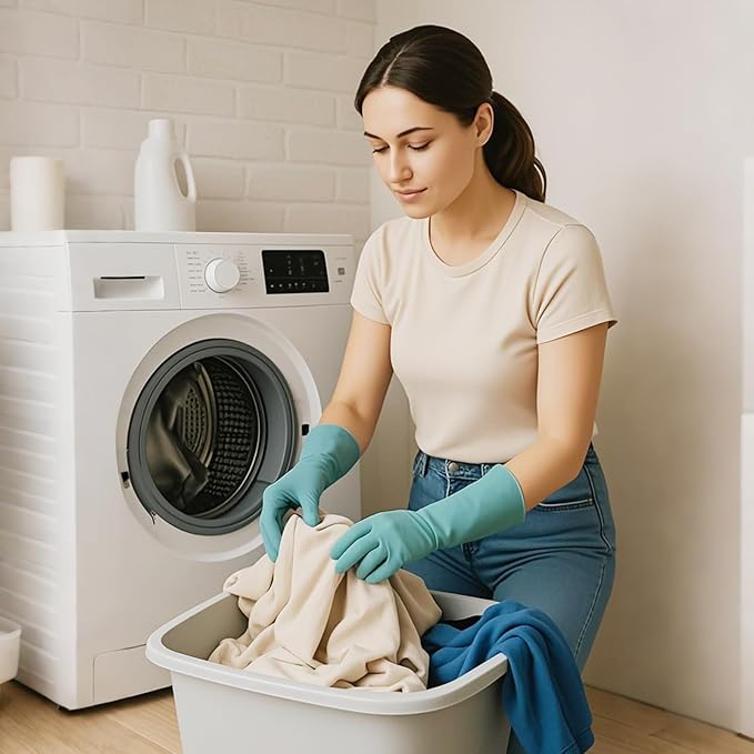 Rubber Dishwashing Gloves for Kitchen 4 Pairs Cleaning Household Dish Washing Reusable & Waterproof Latex Glove(Small)
