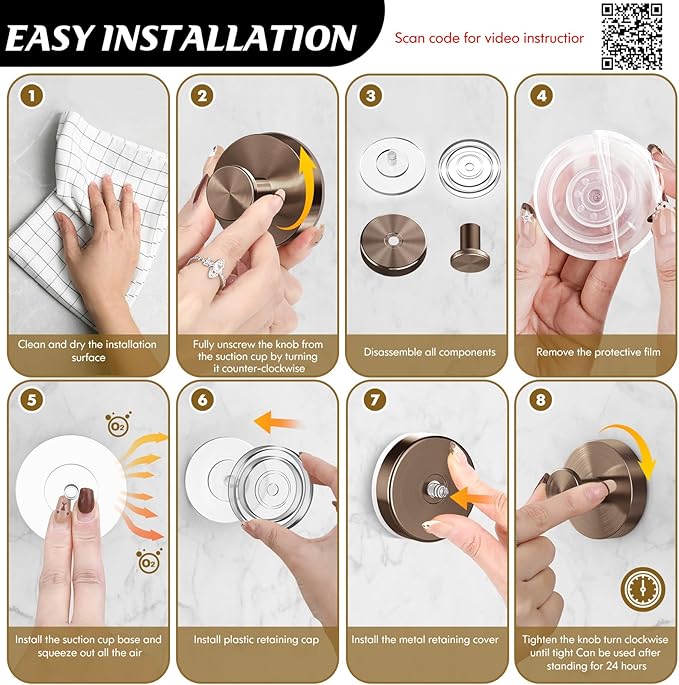 MOTAIPEAK Suction Cup Hooks for Shower,4Pcs Shower Towel Suction Hooks,No Drill Towel Hooks for Bathroom Wall,Kitchen,Glass,Mirror,Tile to Hang Towels,Robes,Loofah-Champagne Bronze