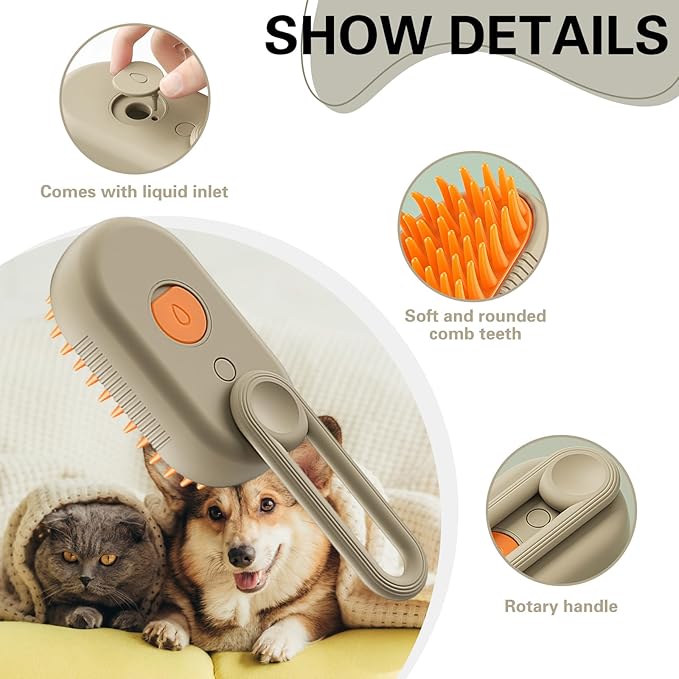 MCDZZHSTBD Steamy Pet Brush - Convenient Hair Removal, Easy Collection, Massage Function - Ideal Steam Brush for Cats! (Coffee)