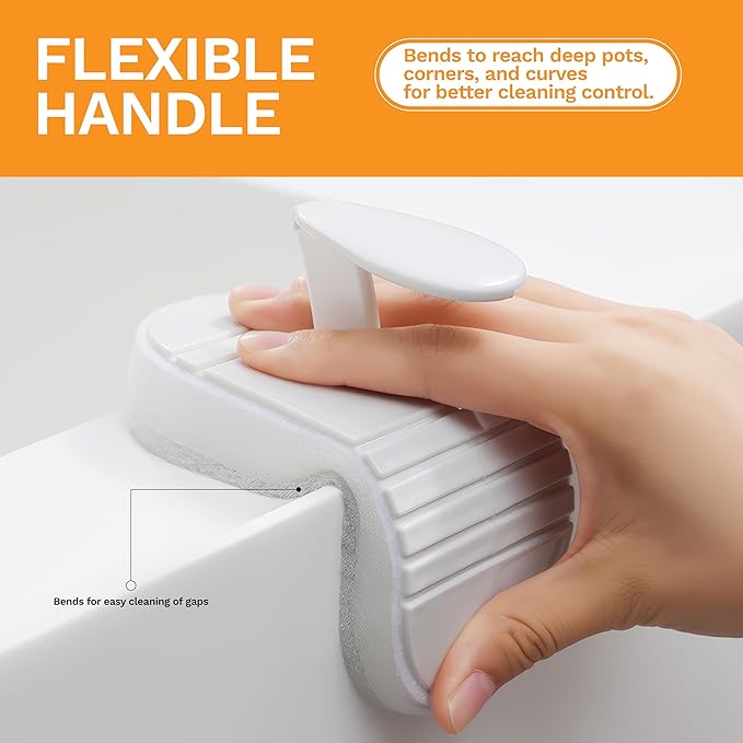 Flexible Handle Design – Our Bendable Brush with 6 sponges and 1 Handle reaches deep pots, Corners, and Curved Areas with Ease, Giving Better Cleaning Control Than Ordinary Kitchen sponges.
