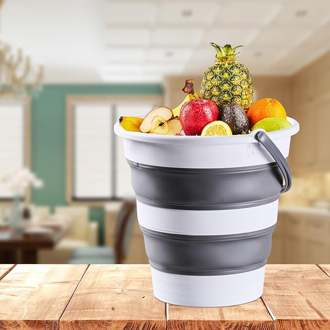 15L/4 Gal Large Collapsible Bucket with Handle - Portable Silicone Mop Bucket for Cleaning, Camping, Car Washing - Space-Saving for Outdoor, Fishing, Household – Pair of Silicone Gloves for Free