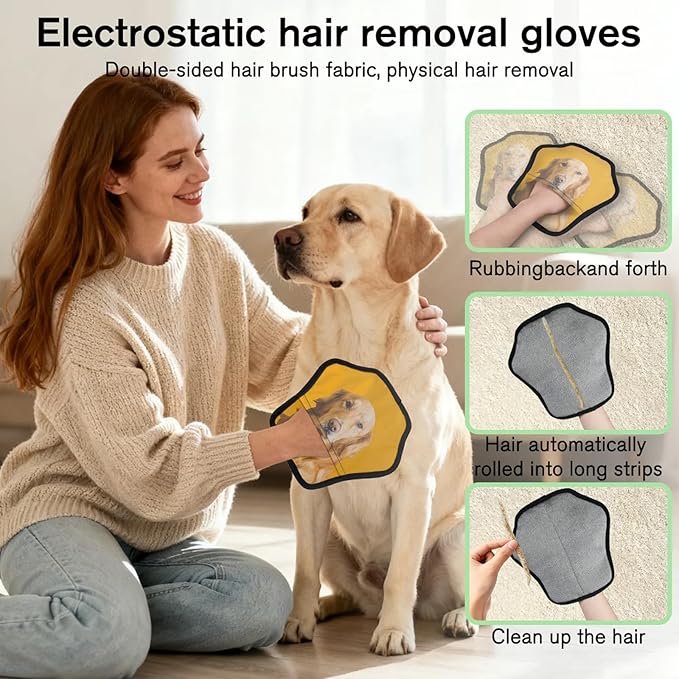 XIOBODR Personalized Pet Hair Remover Glove for Dogs & Cats - Custom Photo & Name Magic Brush for Dog Cat Hair Removal, Reusable Electrostatic Pet Hair Gloves for Furniture Carpet Couch, Photo Orange
