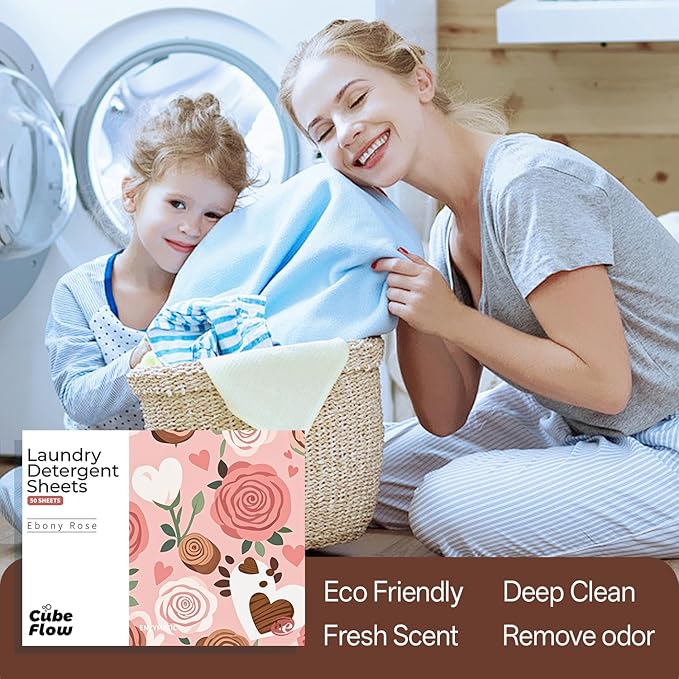 Laundry Detergent Sheets, Ebony Rose Scent - 100 Loads | 72-hour long lasting fragrance, Eco Friendly Sheets | Pre-Measured, Liquidless for Deep Clean | Hypoallergenic, Travel Laundry Soap Strips