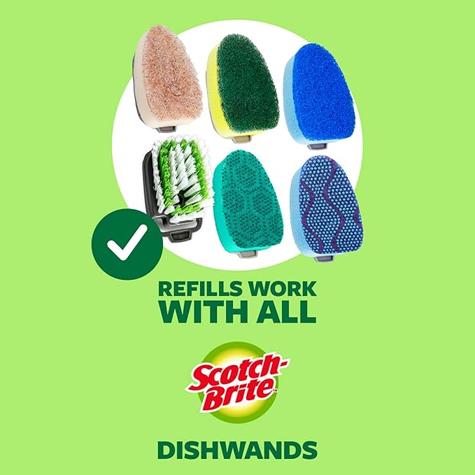 3M Scotch-Brite (6 Pack) Heavy Duty Dish Wand Sponge Brush Soap Dispenser with Scotch Brite Sponges Dish Scrubber Pads for Home Kitchen