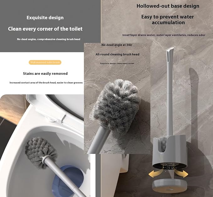 Wall-Mounted Toilet Brush Holder Set - No-Drill Adhesive & Drip-Free Tray, Space-Saving Bathroom Organizer, Deep Clean Brush with Under-Sink Storage (White)