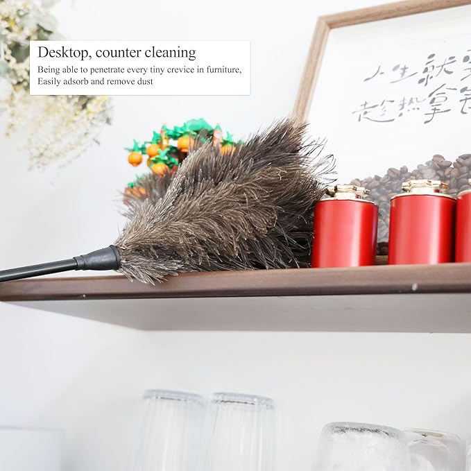 MehelloFeather Ostrich Feather Duster 15Inch Natural Fluffy Handheld Feather Dusters for Cleaning Keyboard Home Car Office (1PCS)