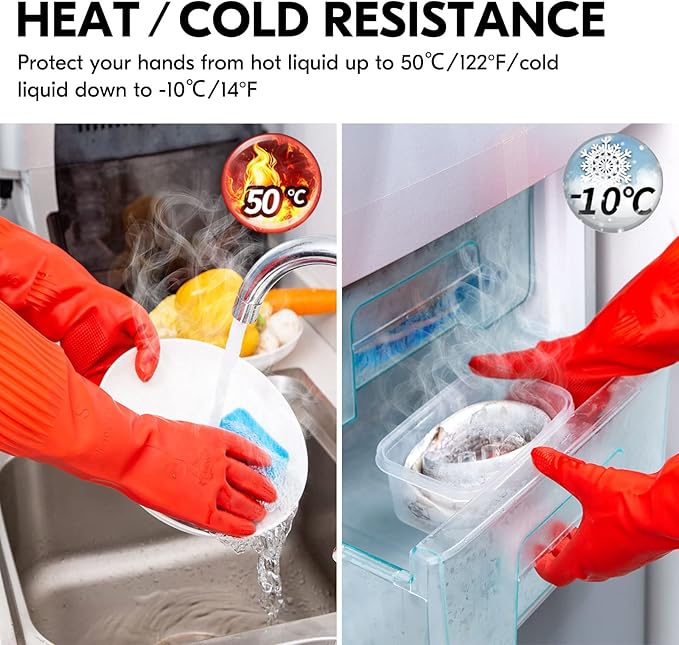 Vgo... 1-Pair Dishwashing Gloves, Reusable Household Gloves, Kitchen Gloves, Long Sleeve, Thick Latex, Cleaning, Washing, Working, Painting, Gardening, Pet Care (Size S,Red, RB2143)