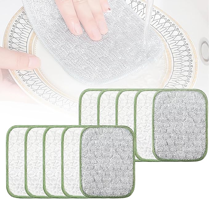 Double-Side Scratch-Free Wire Dishcloth, Multipurpose Wire Dishwashing Rags for Wet and Dry Non Scratch Dishcloth Rag, Reusable Metal Scrubbing Pads Sponge Cloths for Kitchen Cleaning (10pcs)