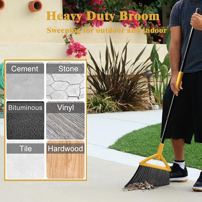 PUTNATRUE Heavy Duty Broom Outdoor and Indoor, 2 Pack Upgraded Commercial Angle Brooms, Perfect Yellow Broom of House, Kitchen, Garage, Courtyard