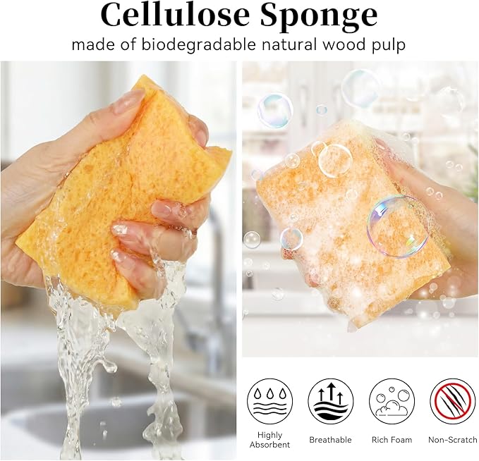 Mkobon 6 Pcs Kitchen Sponges for Dishes Cleaning, Non Scratch for Non Stick Cookware, Compressed Natural Cellulose Sponges, Dish Washing Scrubbers, Scrubbing Pads for Household, Bathroom (Multicolor)