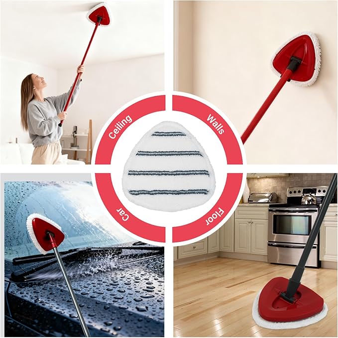 10 Pack Flat Mop Replacement Pads, Spin Mop Pad Replacement, Mop Refill Pads for O-Cedar EasyWring, 1 Mop Base and 1 Scraper for Cleaning Floor, Wall, Ceiling, Easy to Replace